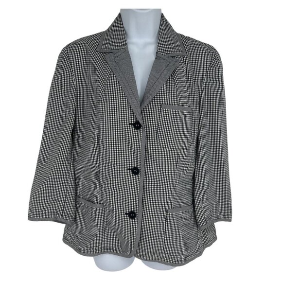 Talbots Black & White Gingham Check Stretch Blazer Women’s Size 12 - Picture 1 of 6
